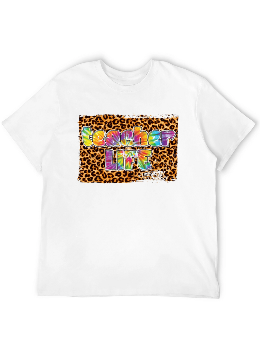 Teacher Life Tie-Dye Leopard Print T-Shirt