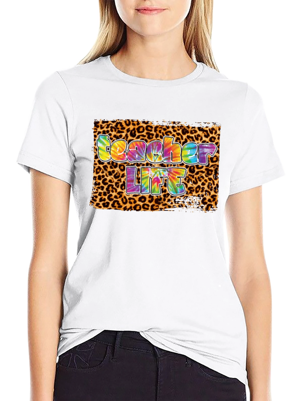 Teacher Life Tie-Dye Leopard Print T-Shirt