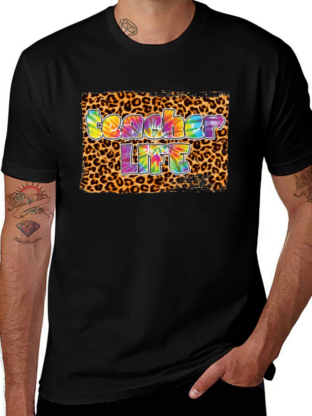 Teacher Life Tie-Dye Leopard Print T-Shirt