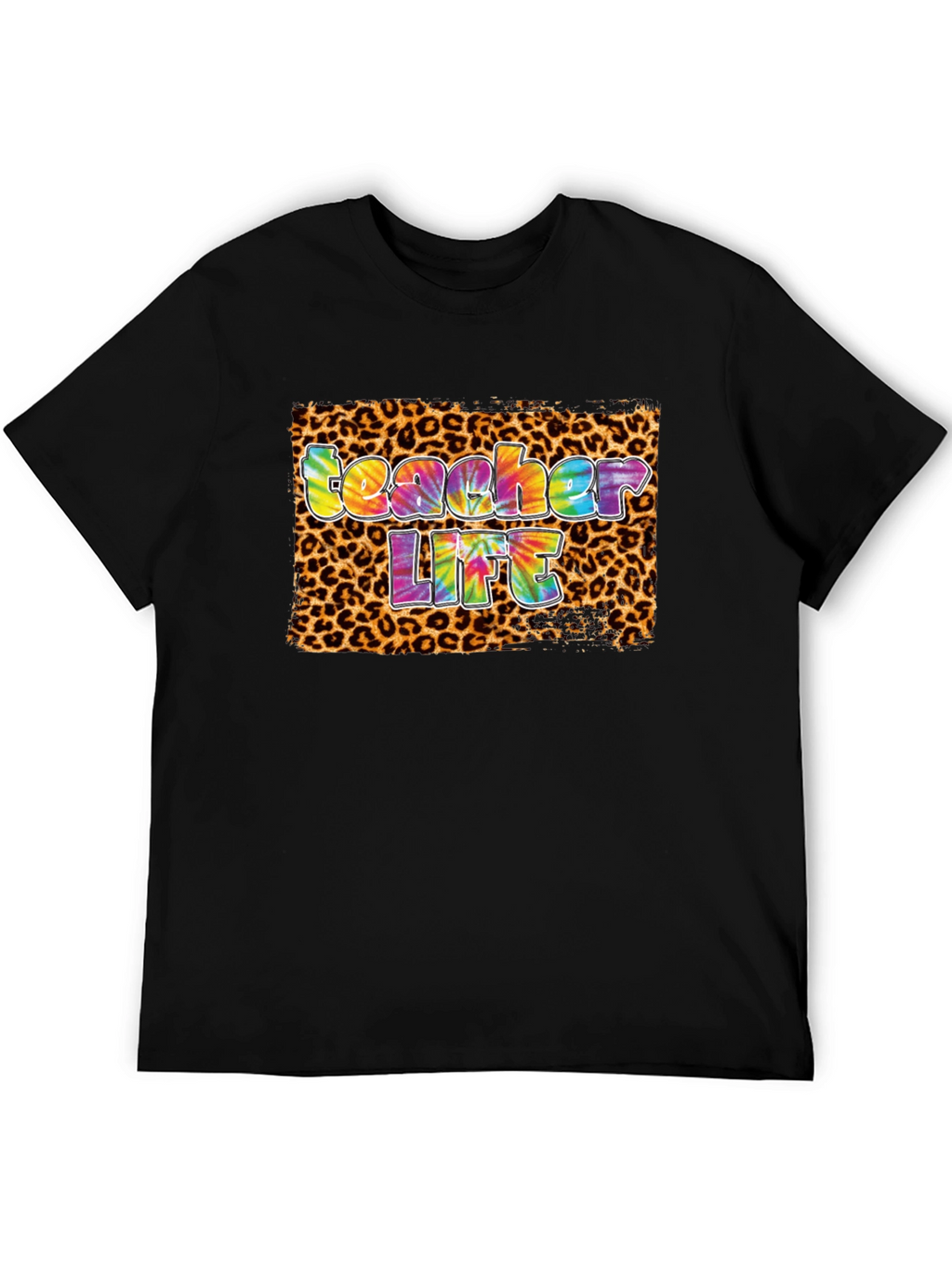 Teacher Life Tie-Dye Leopard Print T-Shirt