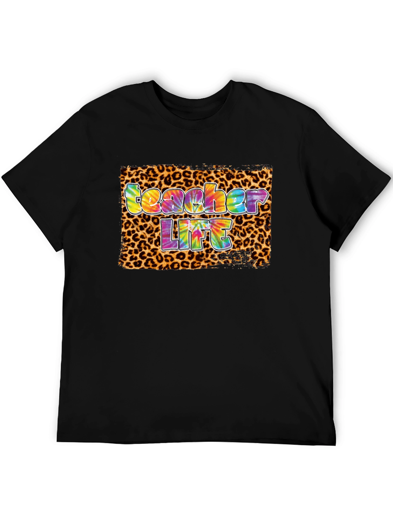 Teacher Life Tie-Dye Leopard Print T-Shirt