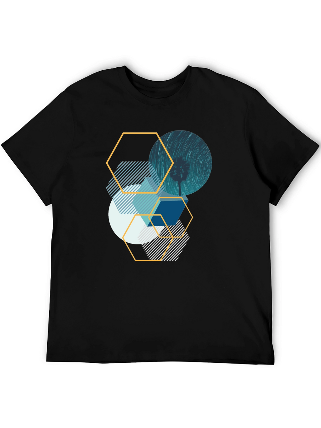 Geometric Graphic Tee - Abstract Design Black T-Shirt