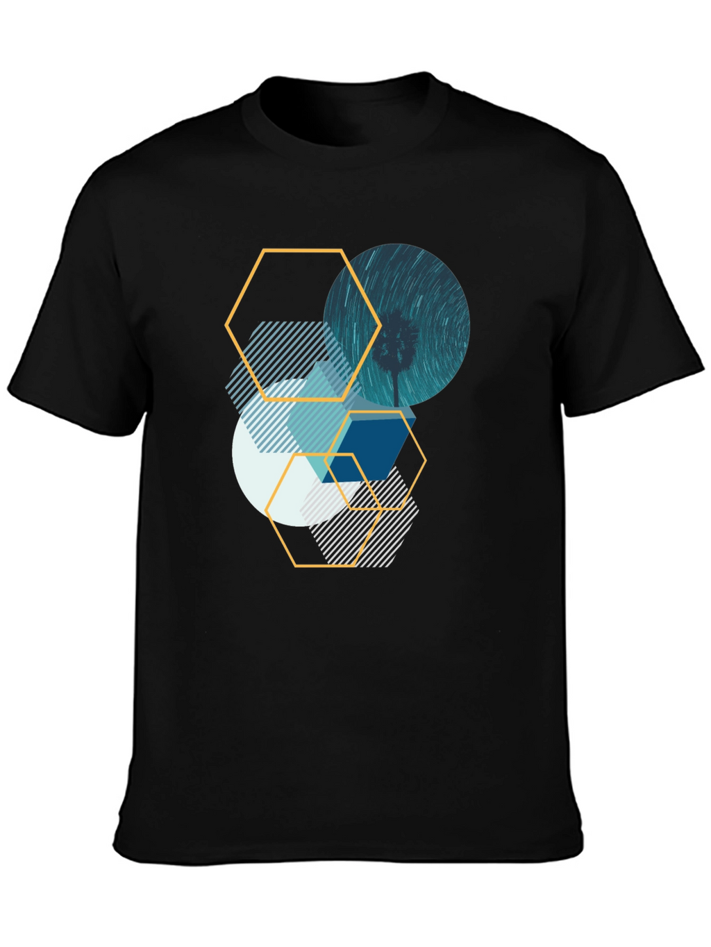 Geometric Graphic Tee - Abstract Design Black T-Shirt