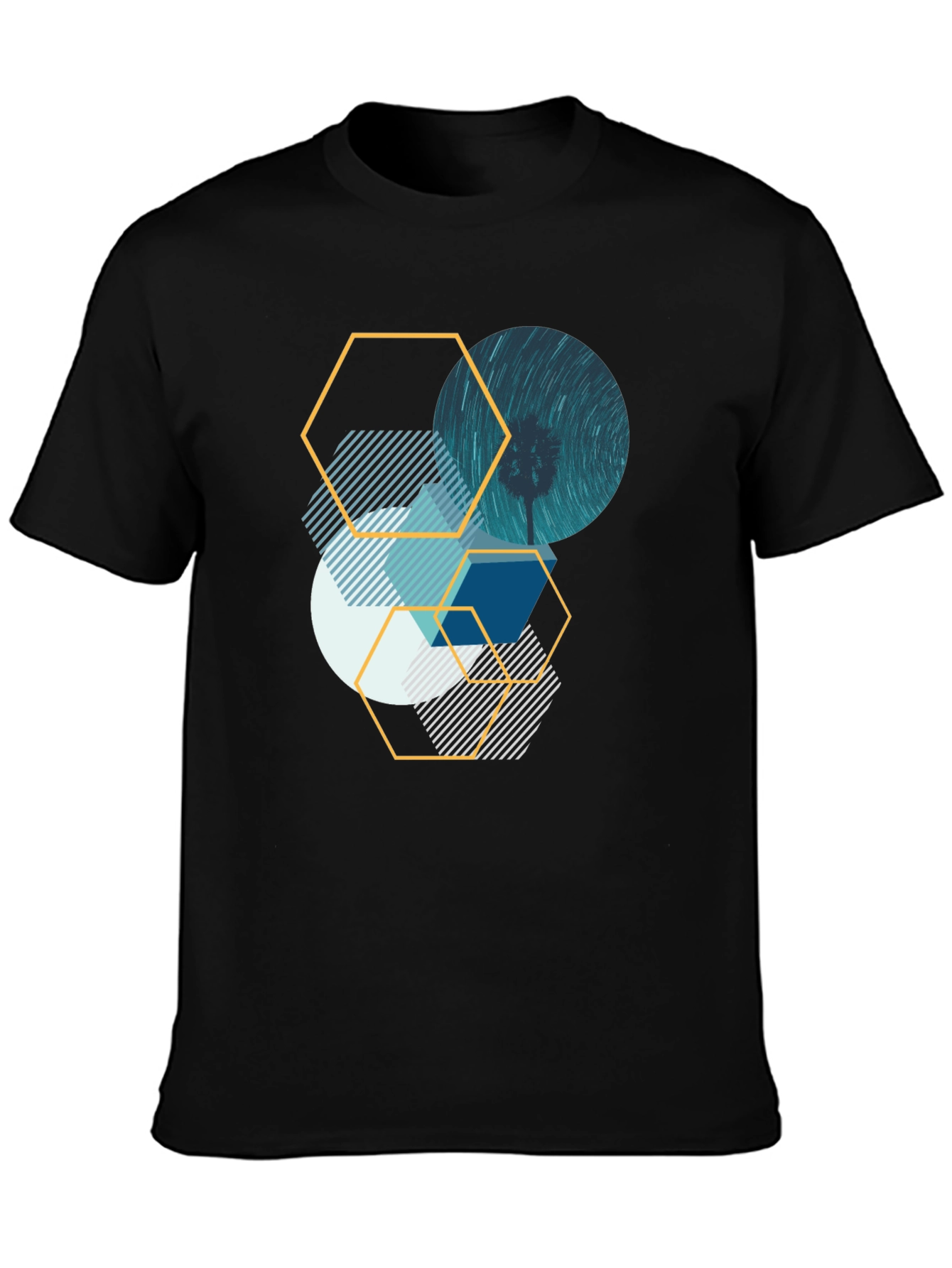 Geometric Graphic Tee - Abstract Design Black T-Shirt