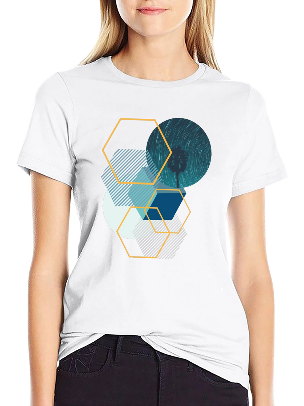 Geometric Graphic Tee - Abstract Design Black T-Shirt