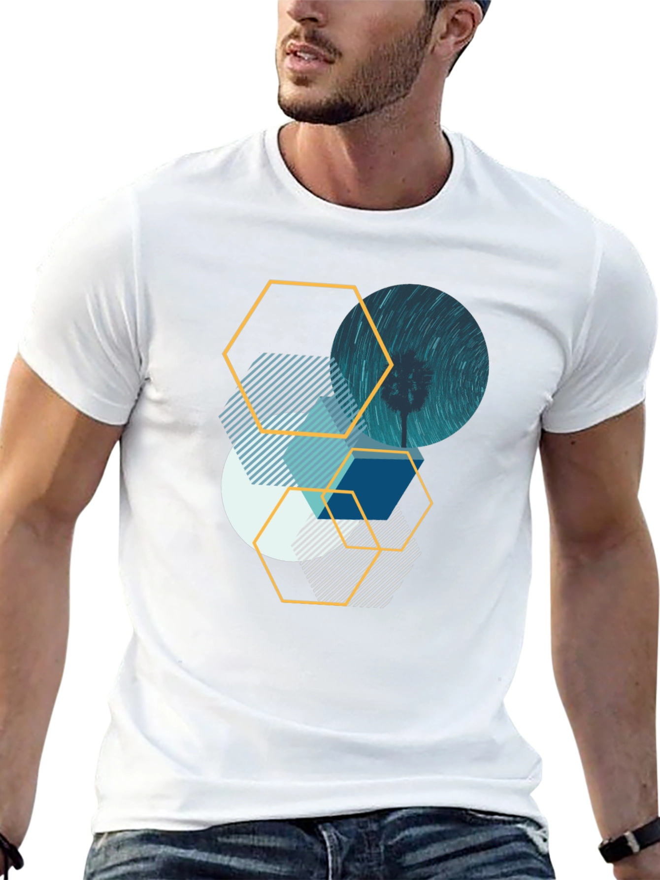 Geometric Graphic Tee - Abstract Design Black T-Shirt