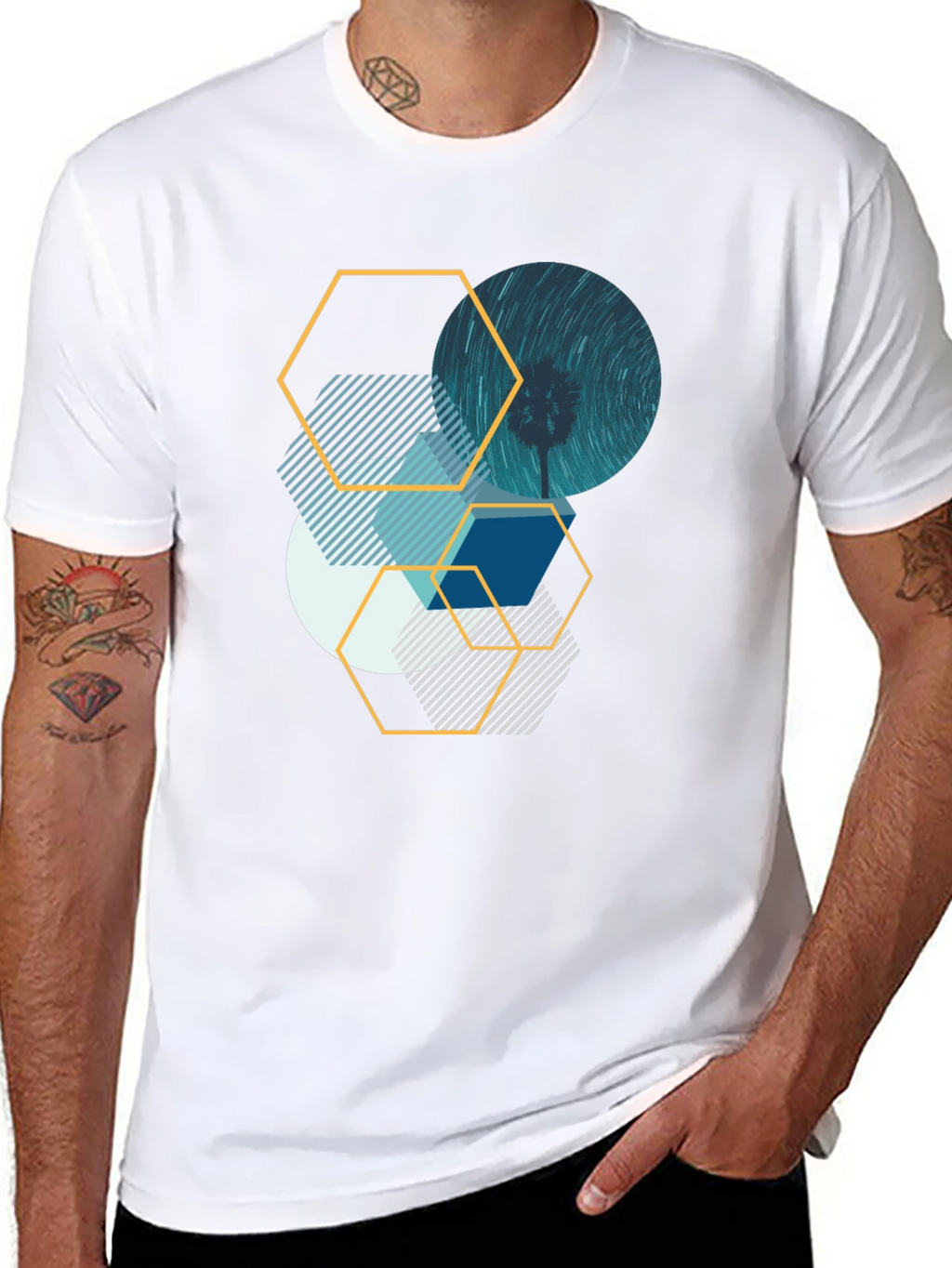 Geometric Graphic Tee - Abstract Design Black T-Shirt