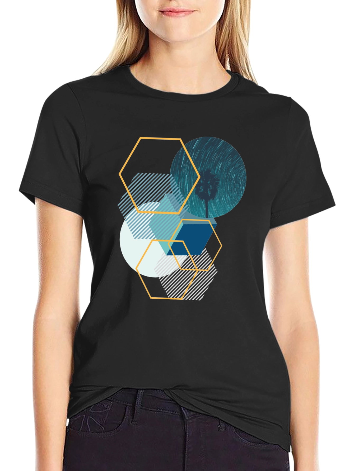 Geometric Graphic Tee - Abstract Design Black T-Shirt