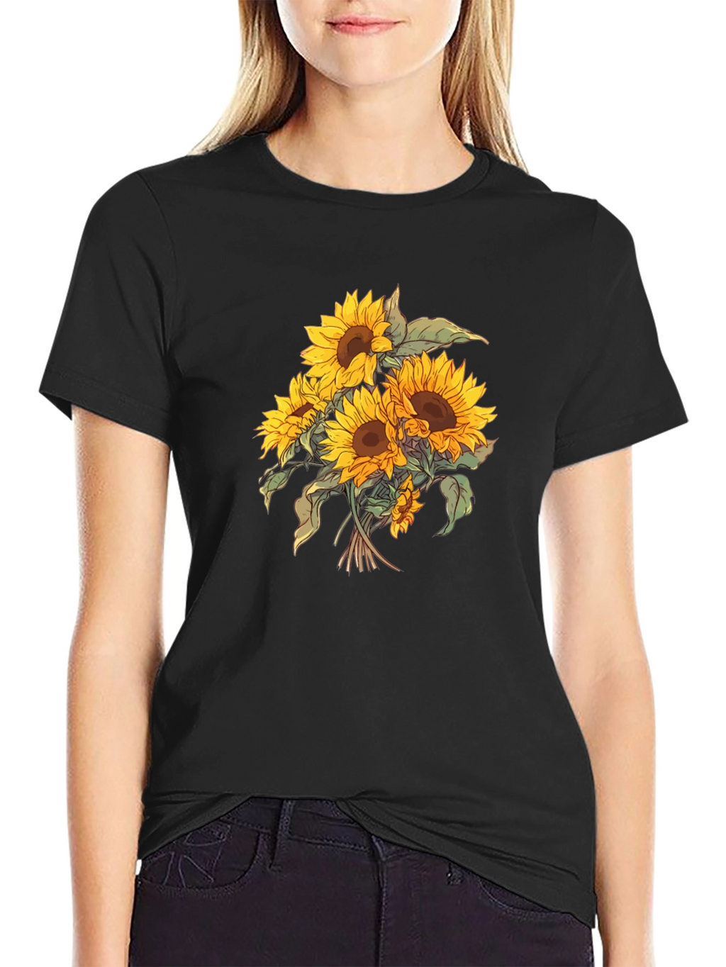 Sunflower Bouquet Graphic Black T-Shirt