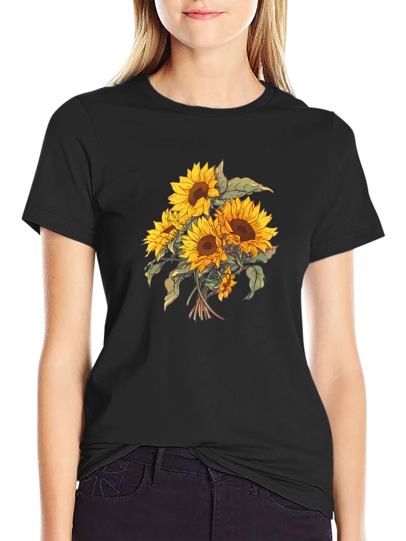 Sunflower Bouquet Graphic Black T-Shirt