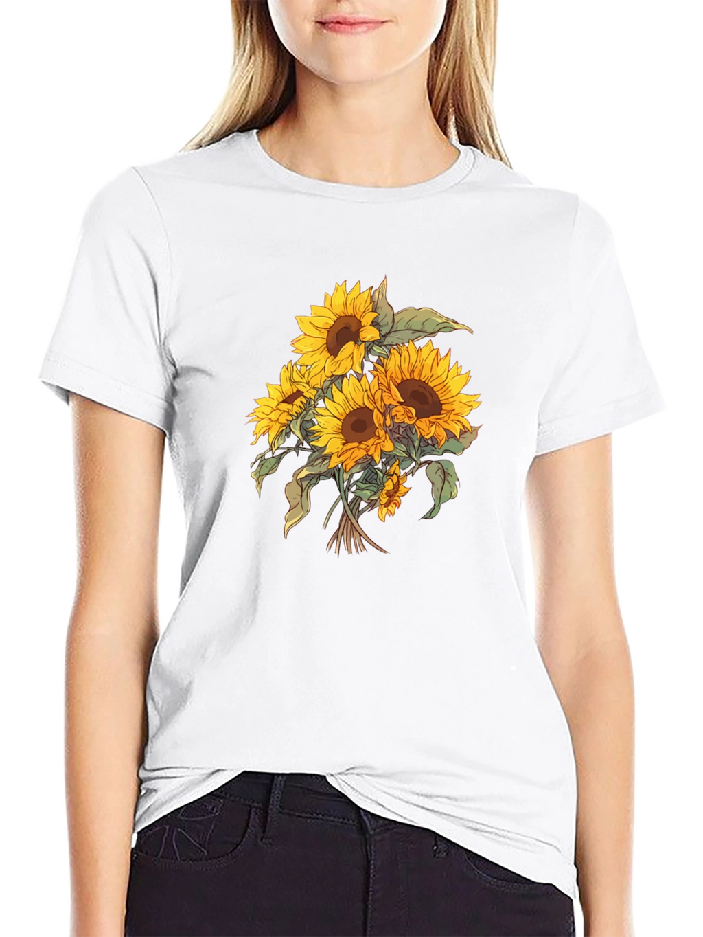 Sunflower Bouquet Graphic Black T-Shirt