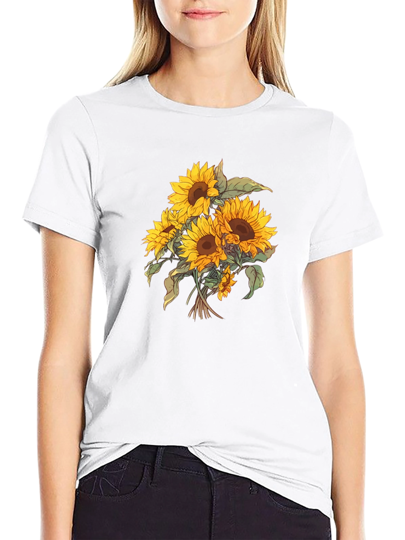 Sunflower Bouquet Graphic Black T-Shirt