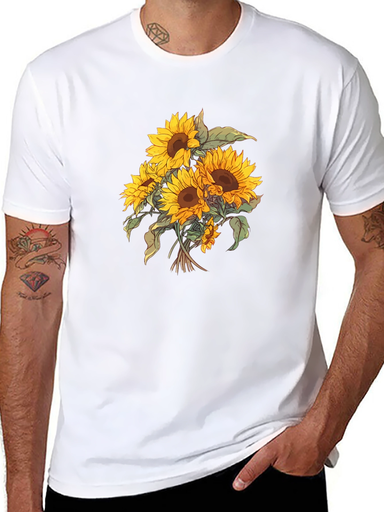 Sunflower Bouquet Graphic Black T-Shirt