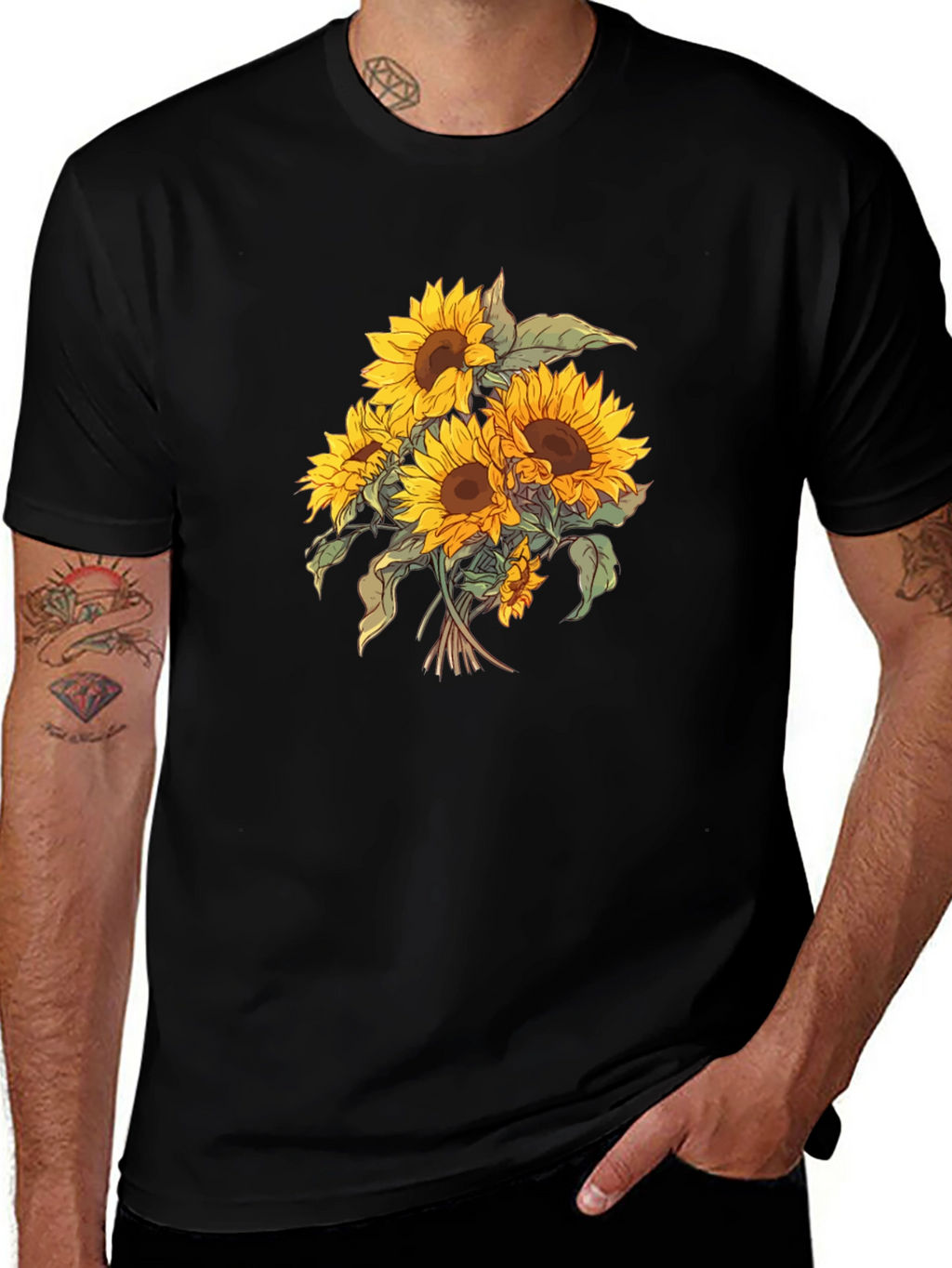 Sunflower Bouquet Graphic Black T-Shirt