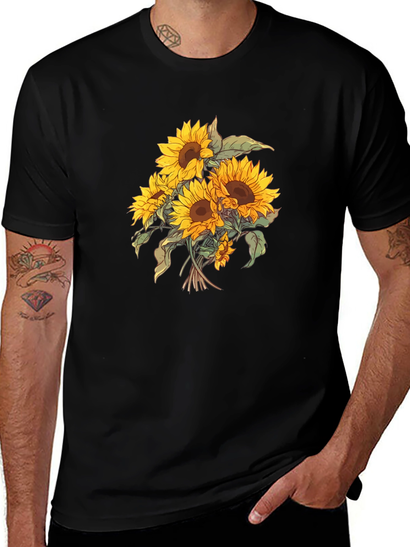 Sunflower Bouquet Graphic Black T-Shirt