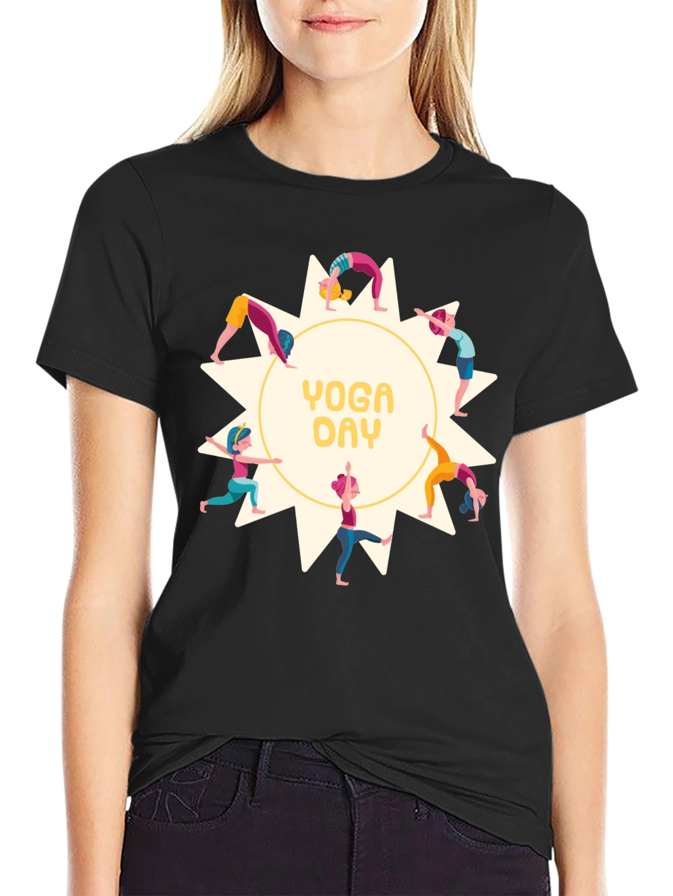 Yoga Day Graphic Tee - Black Cotton Shirt