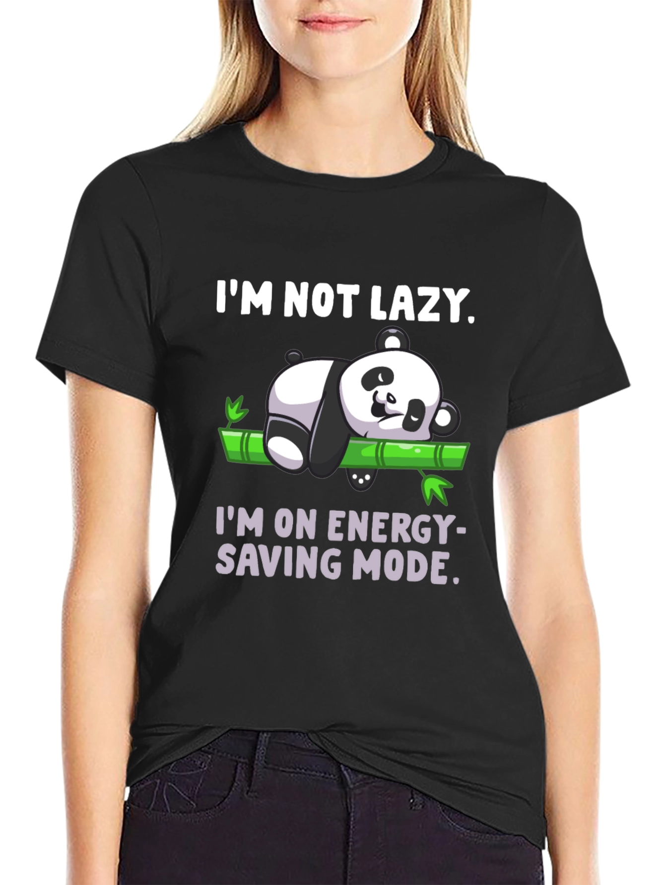 Lazy Panda Energy Saving Mode Black T-Shirt