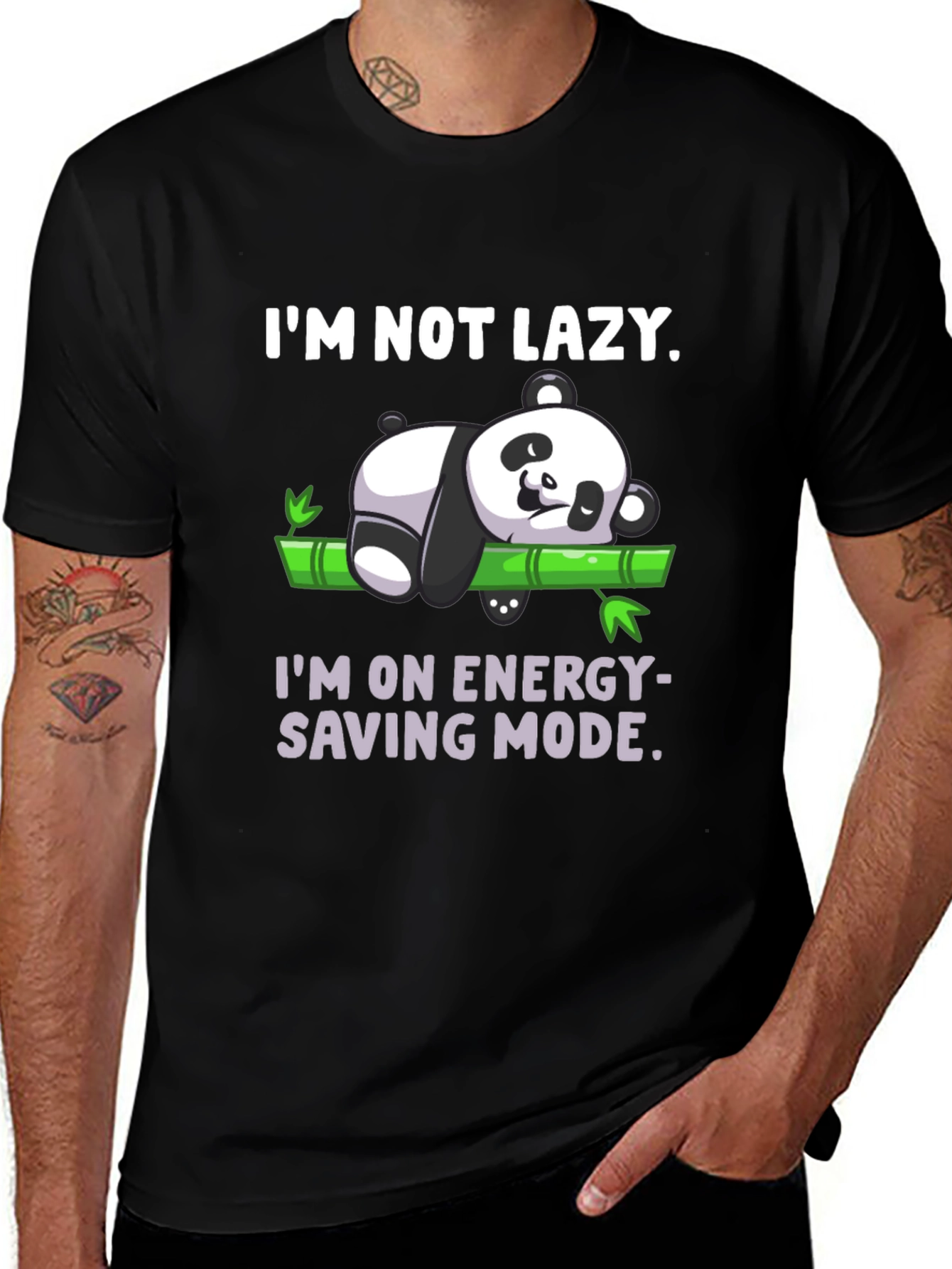 Lazy Panda Energy Saving Mode Black T-Shirt