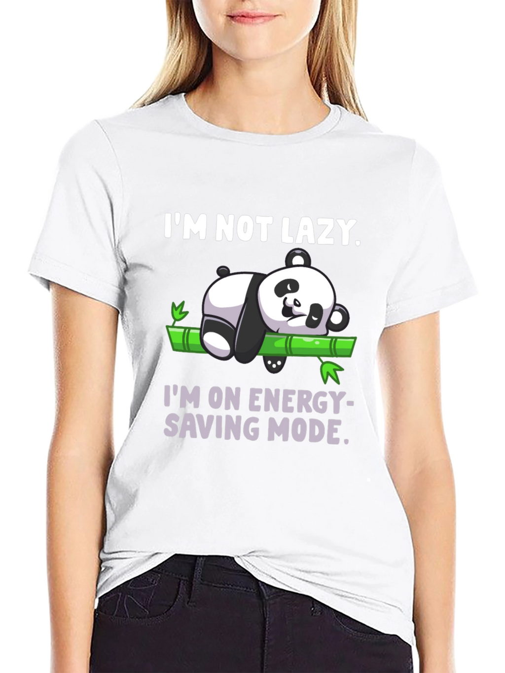 Lazy Panda Energy Saving Mode Black T-Shirt
