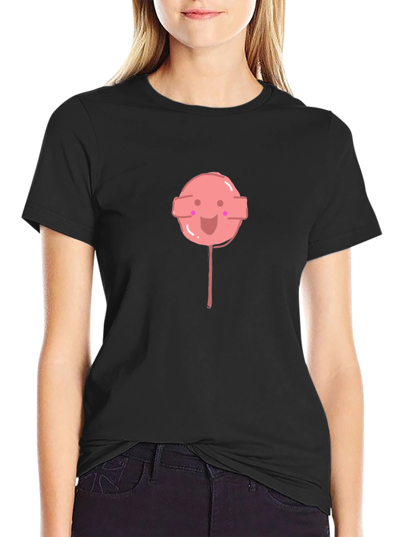 Cute Lollipop Graphic Black Tee