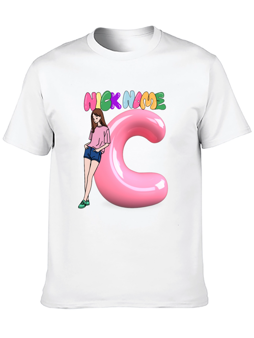 Black Graphic Tee: Nick Name Girl & C