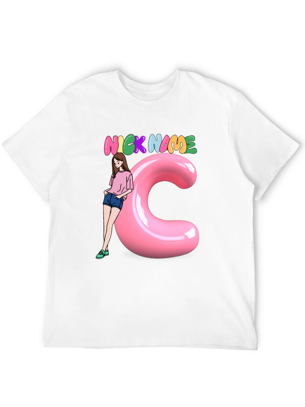 Black Graphic Tee: Nick Name Girl & C