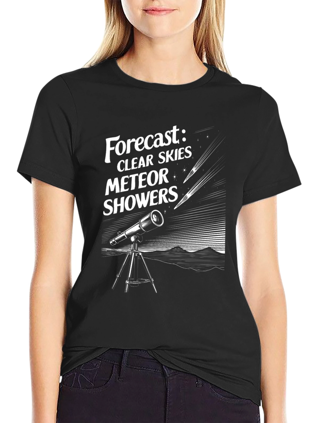 Clear Skies Meteor Showers Black Graphic Tee