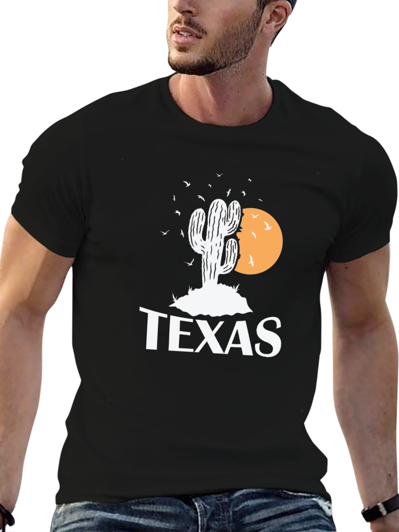 Texas Cactus Graphic Tee - Black Cotton T-Shirt