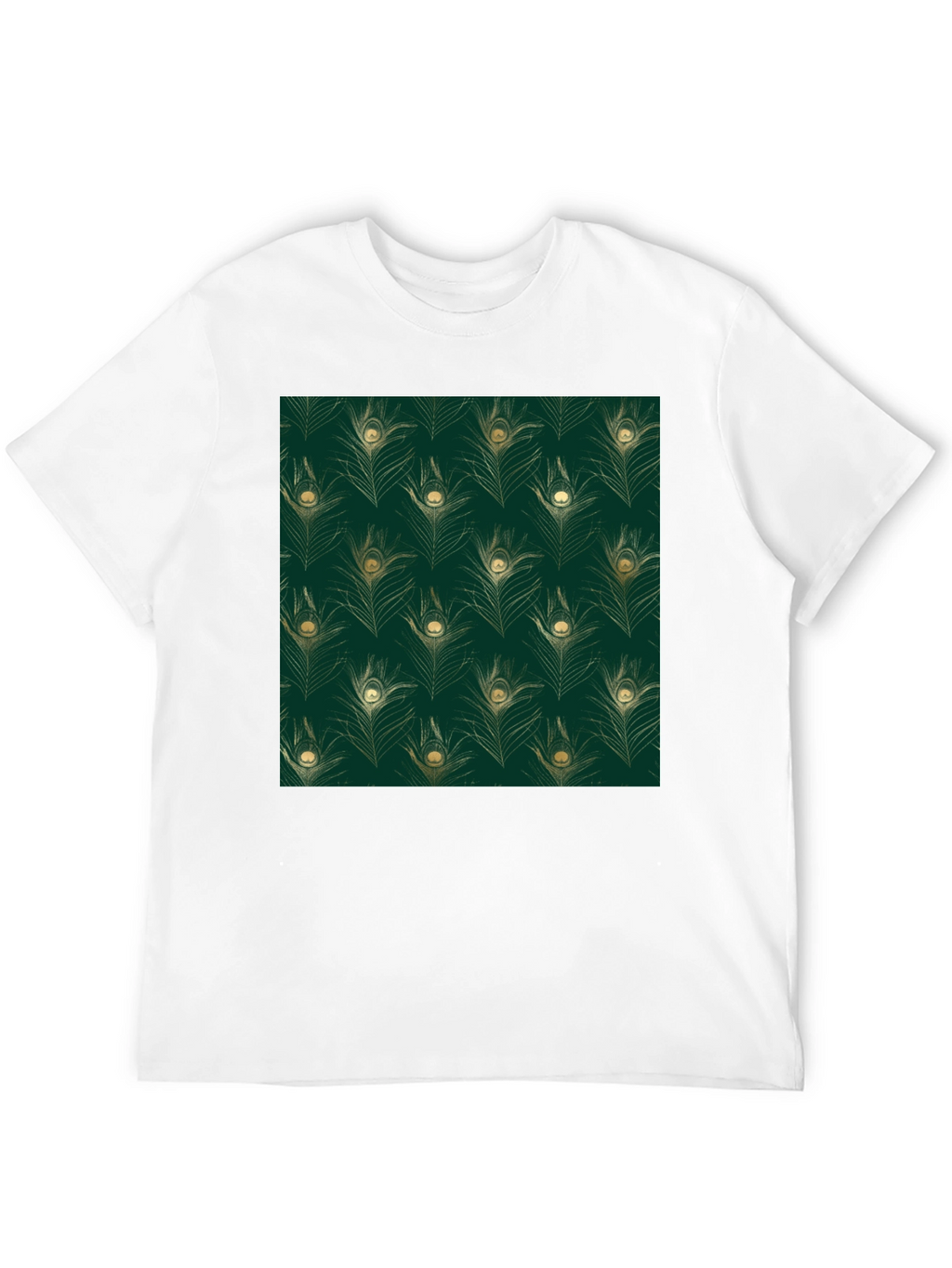 Elegant Peacock Feather Print Black T-Shirt