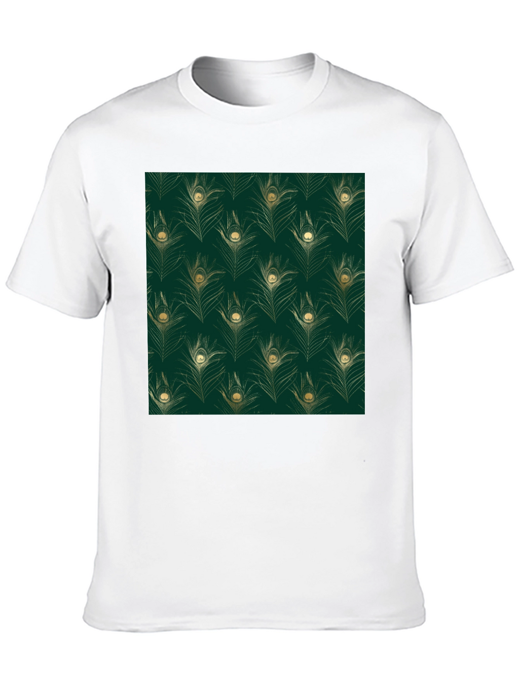 Elegant Peacock Feather Print Black T-Shirt