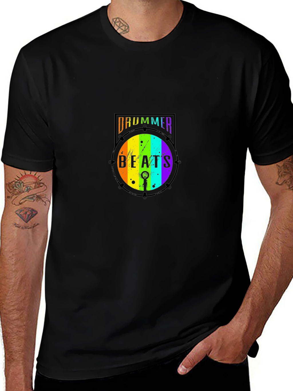 Drummer Beats Rainbow Graphic T-Shirt