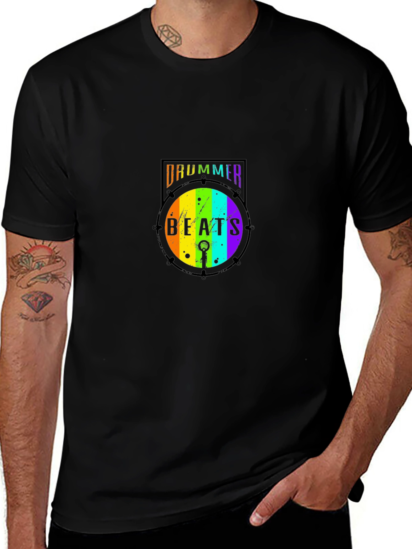 Drummer Beats Rainbow Graphic T-Shirt