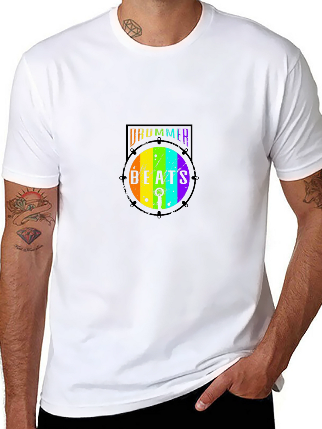 Drummer Beats Rainbow Graphic T-Shirt
