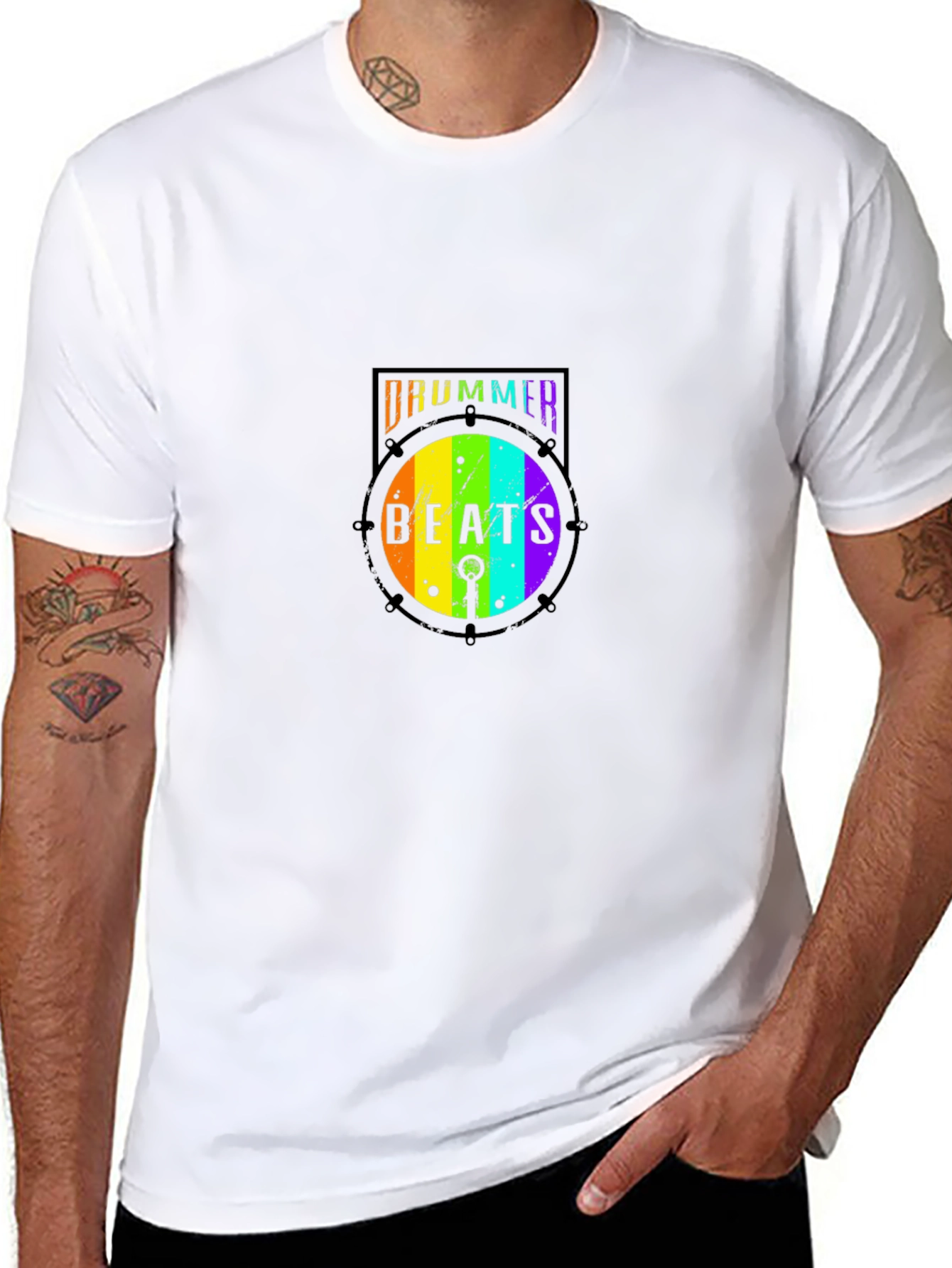 Drummer Beats Rainbow Graphic T-Shirt