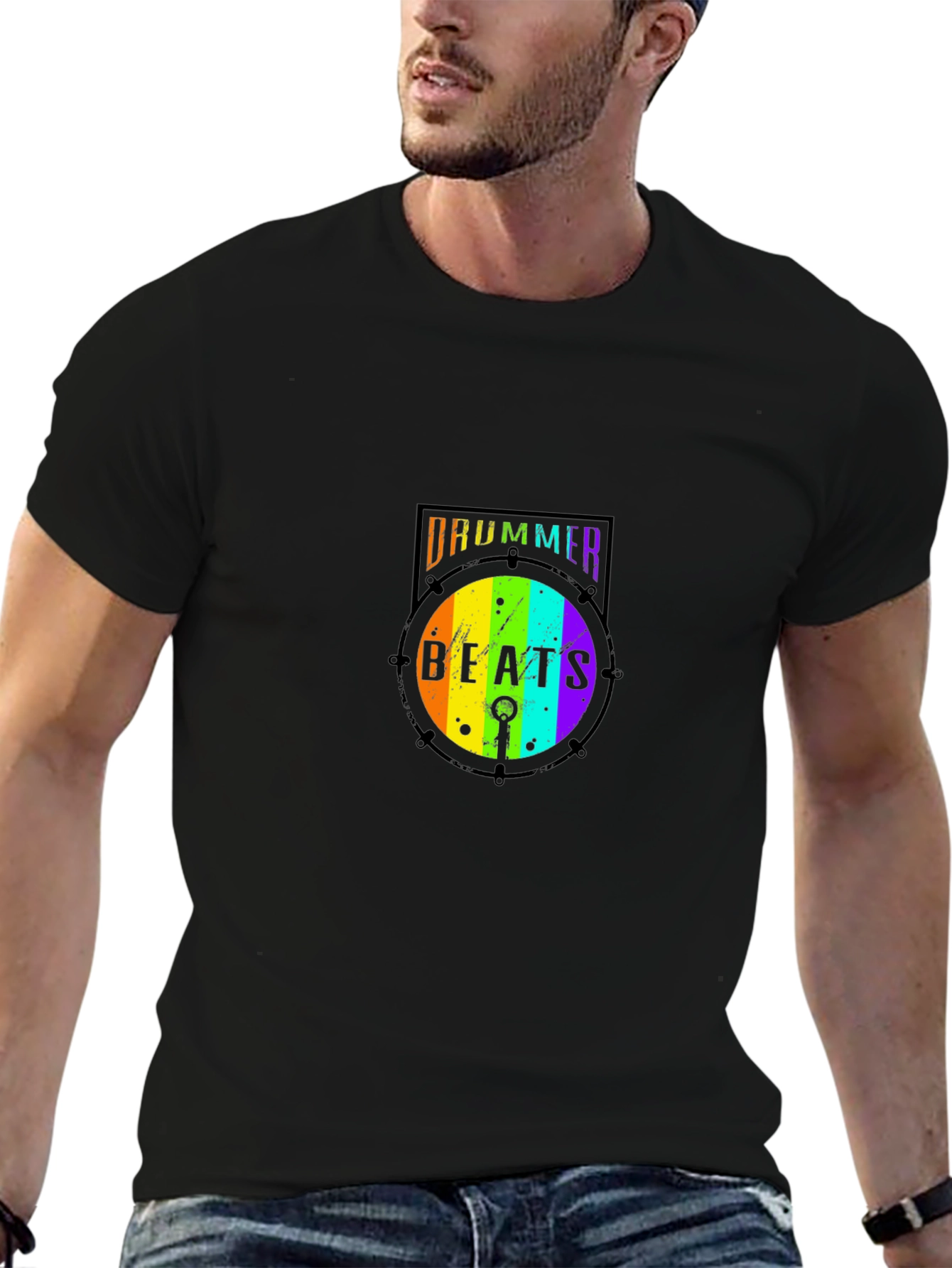 Drummer Beats Rainbow Graphic T-Shirt