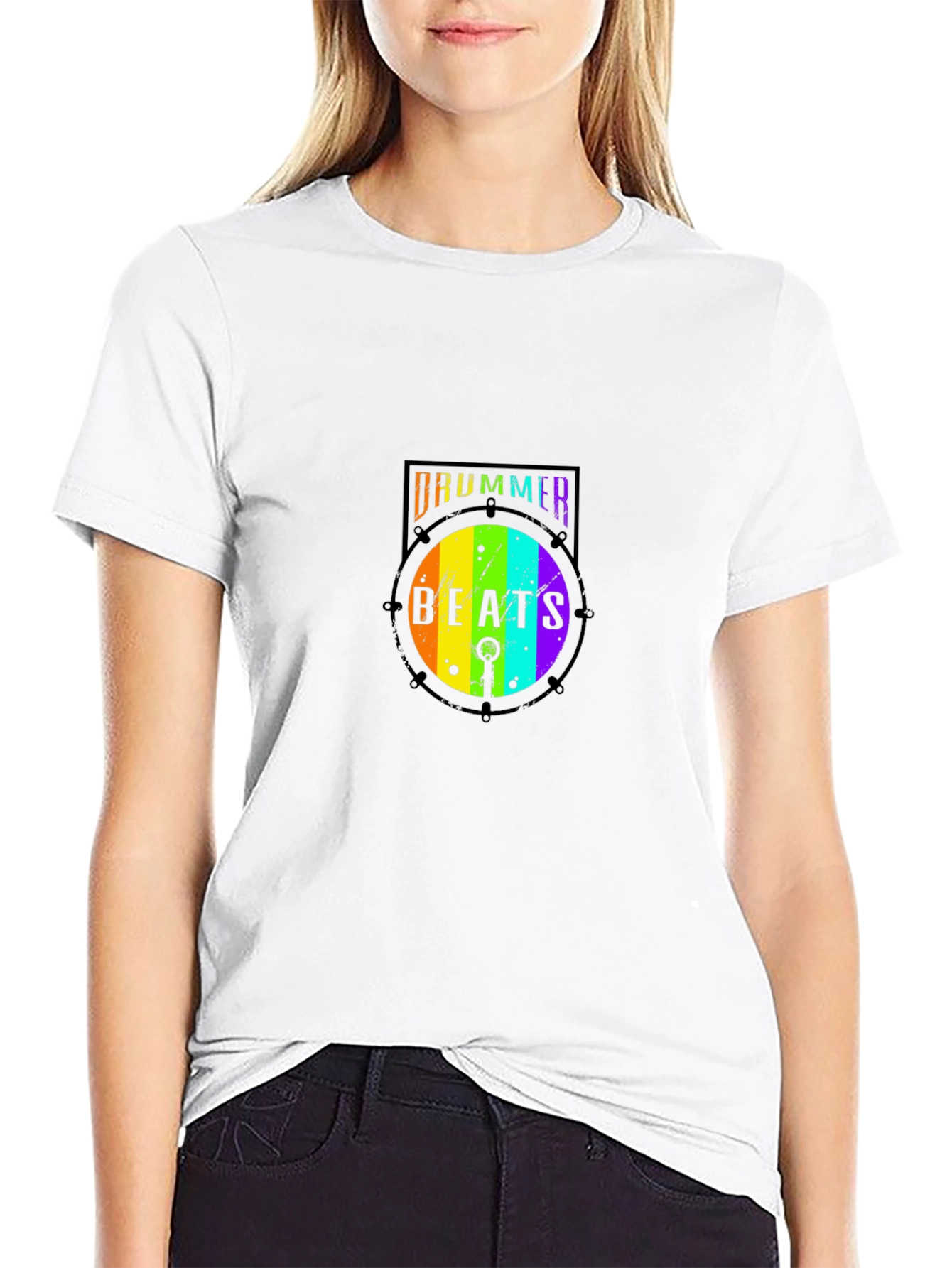 Drummer Beats Rainbow Graphic T-Shirt