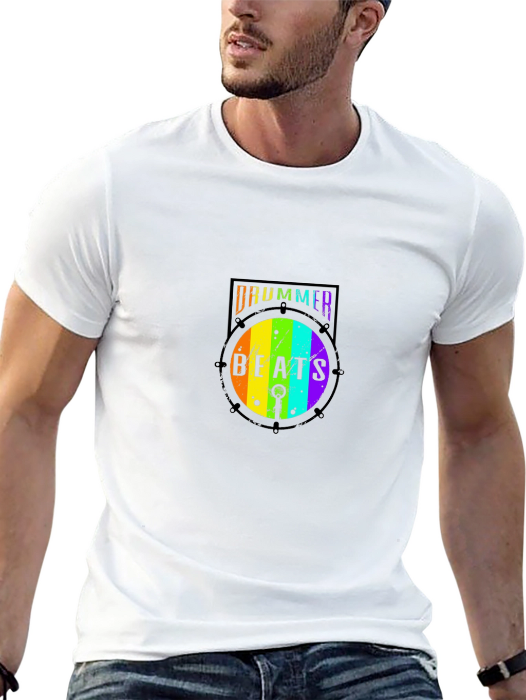 Drummer Beats Rainbow Graphic T-Shirt