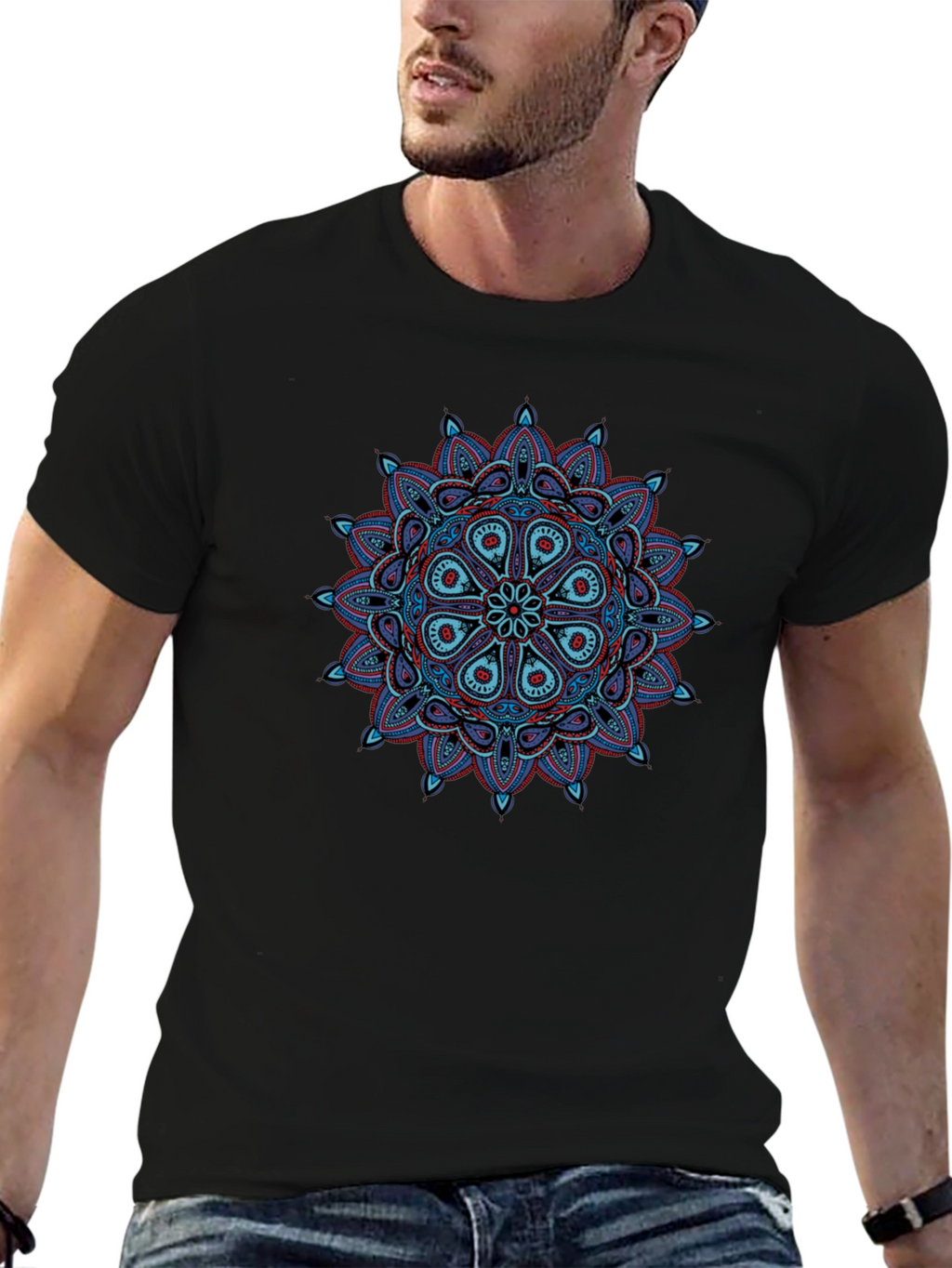 Mandala Graphic Tee - Black Cotton T-Shirt