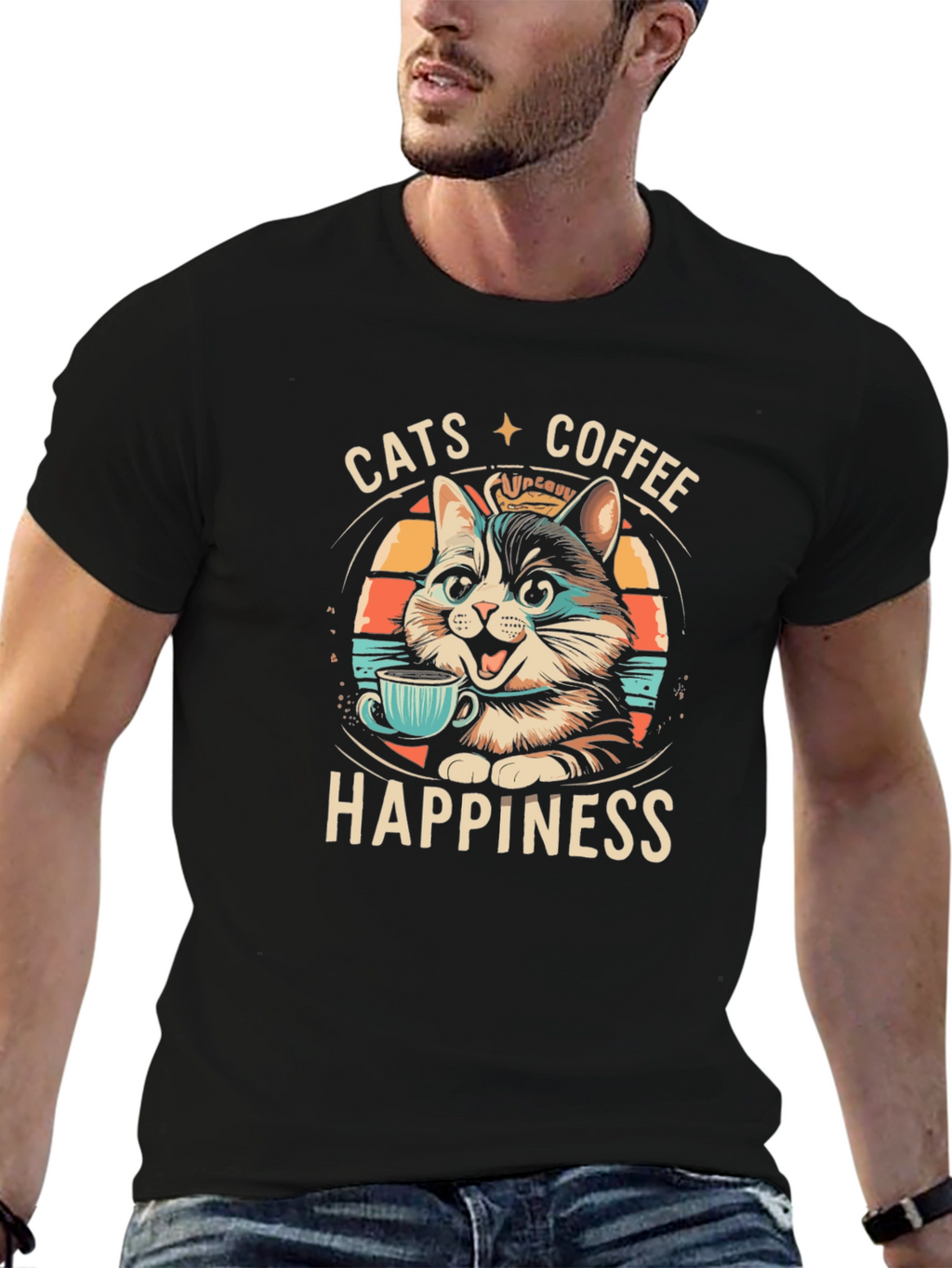 Cats Coffee Happiness Graphic Tee