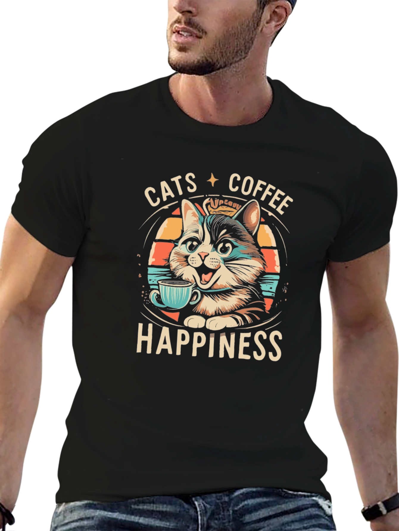 Cats Coffee Happiness Graphic Tee