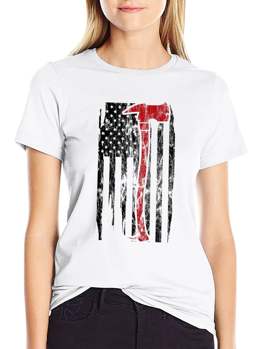 Firefighter Axe USA Flag Graphic T-Shirt