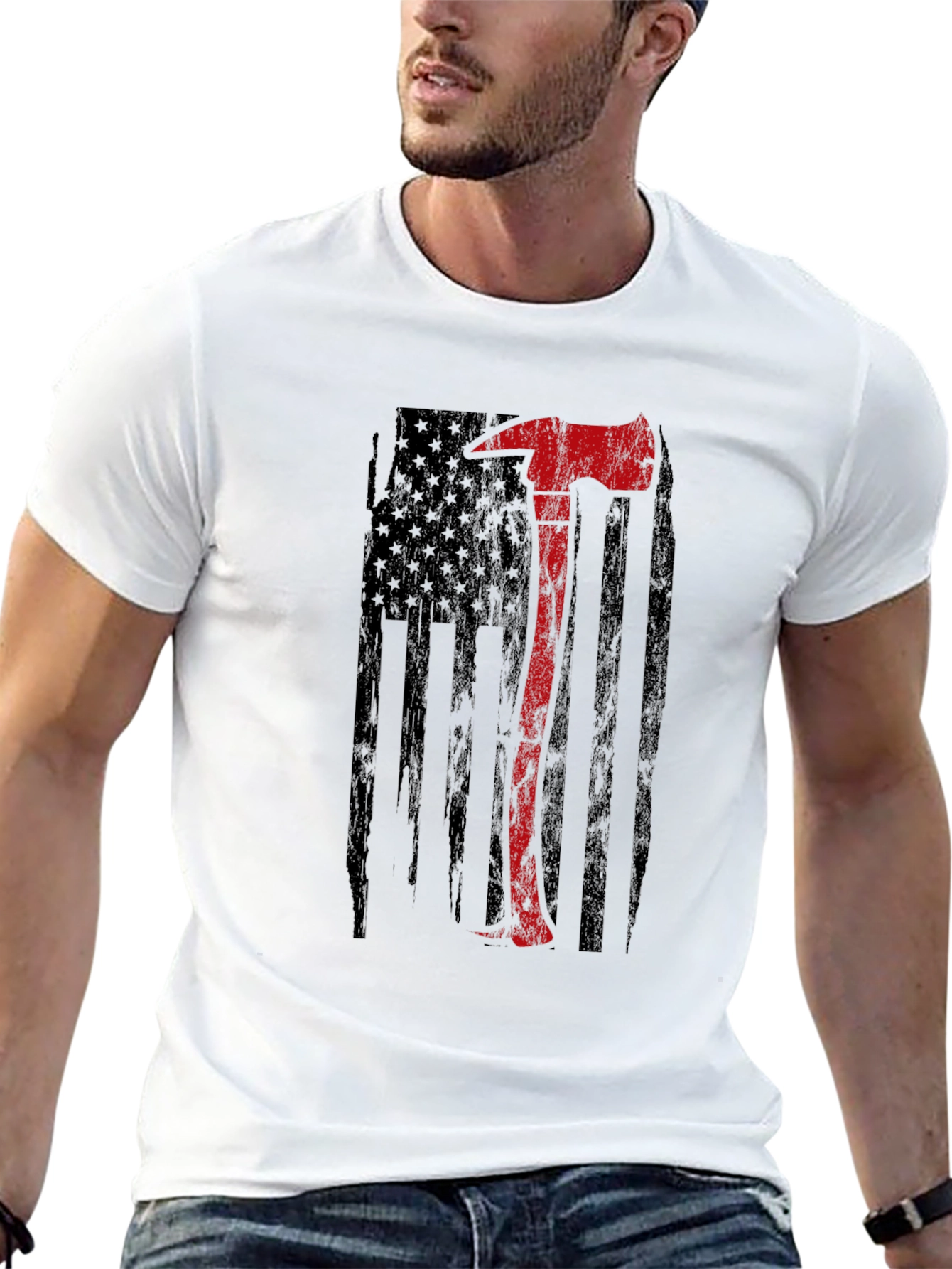 Firefighter Axe USA Flag Graphic T-Shirt
