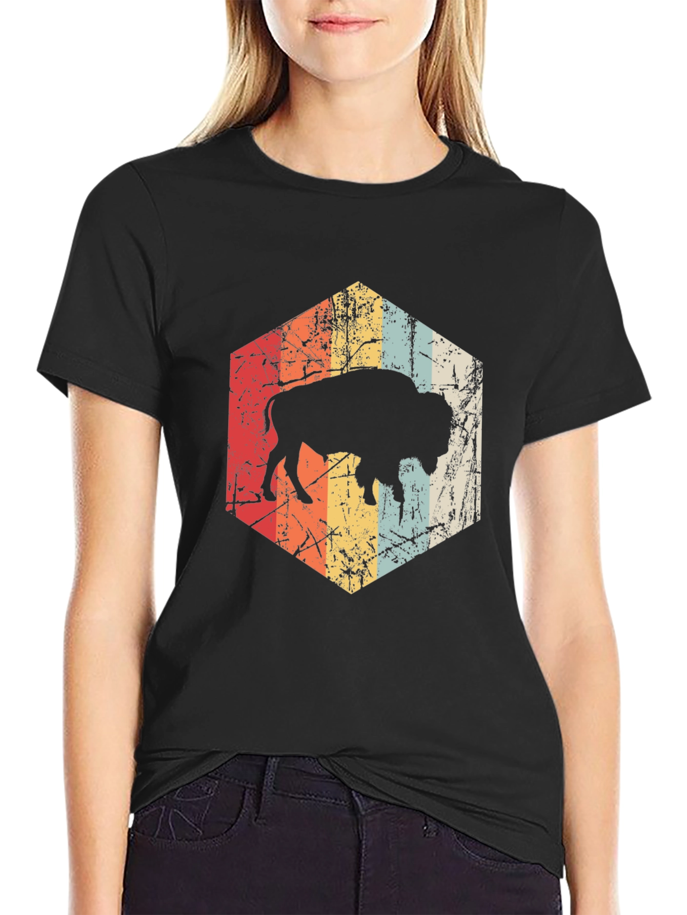Retro Bison Graphic Tee - Distressed Design