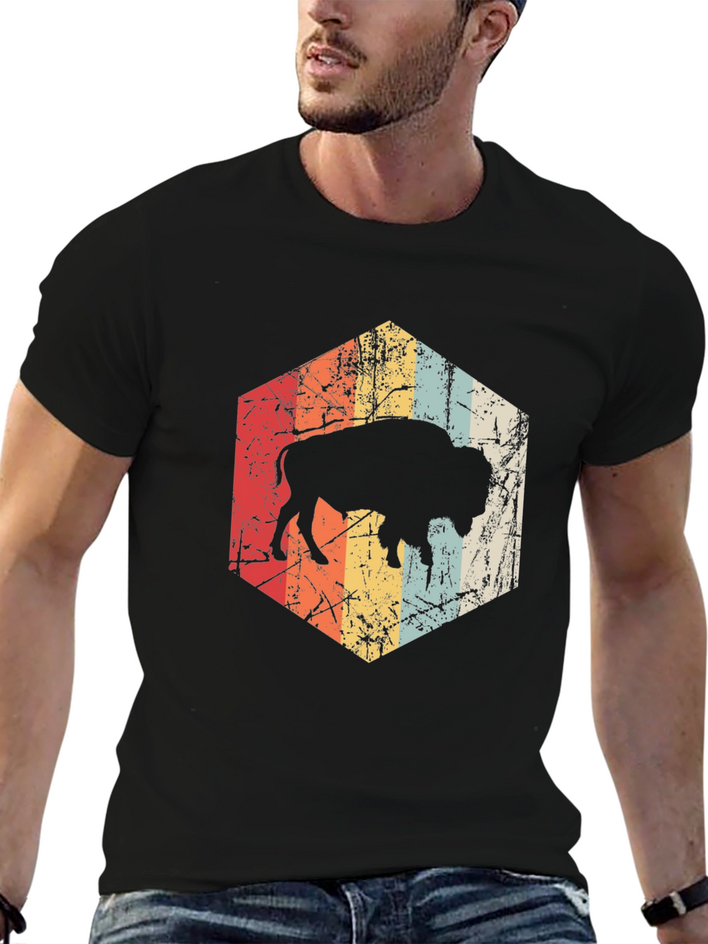 Retro Bison Graphic Tee - Distressed Design