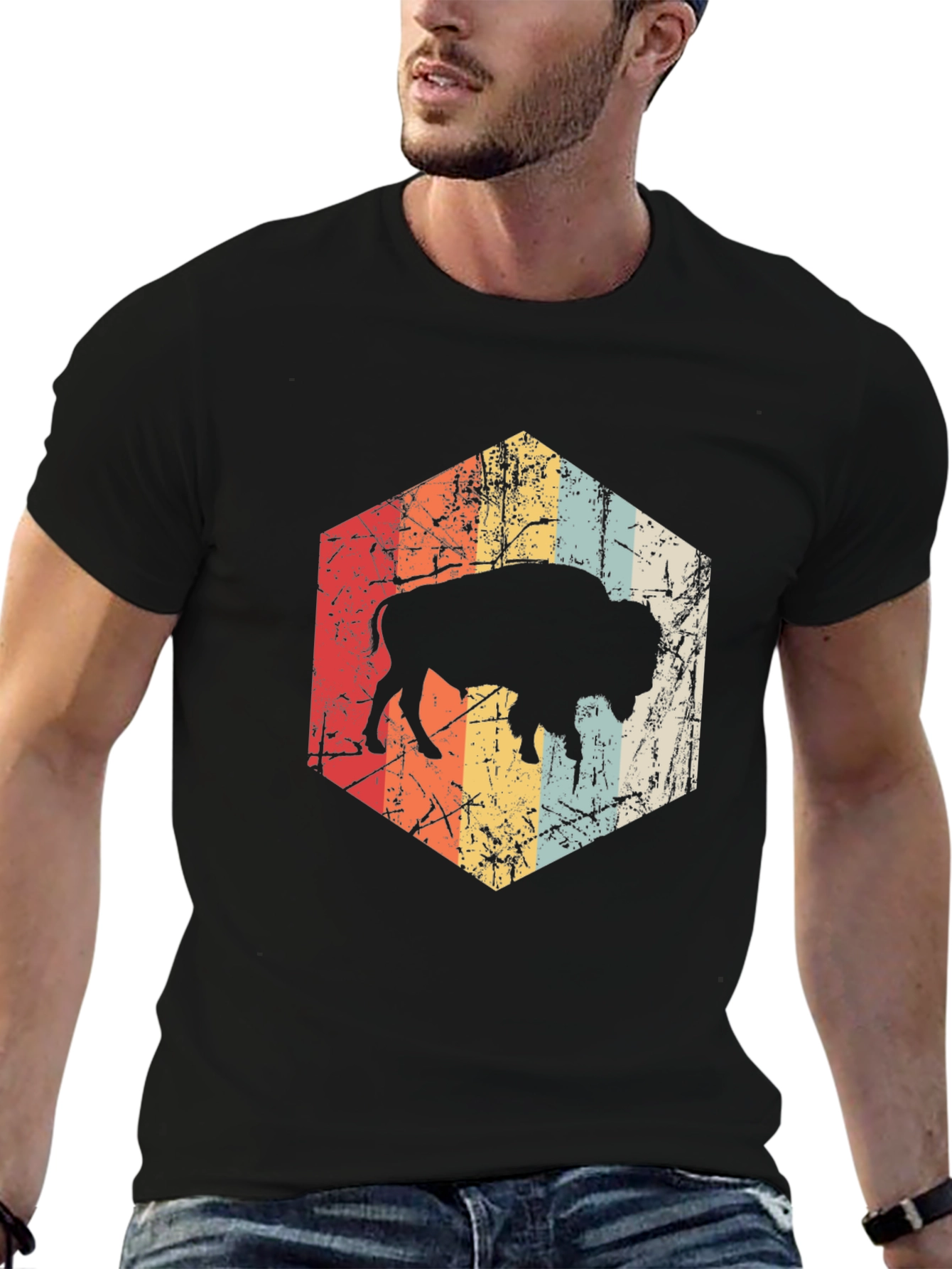 Retro Bison Graphic Tee - Distressed Design