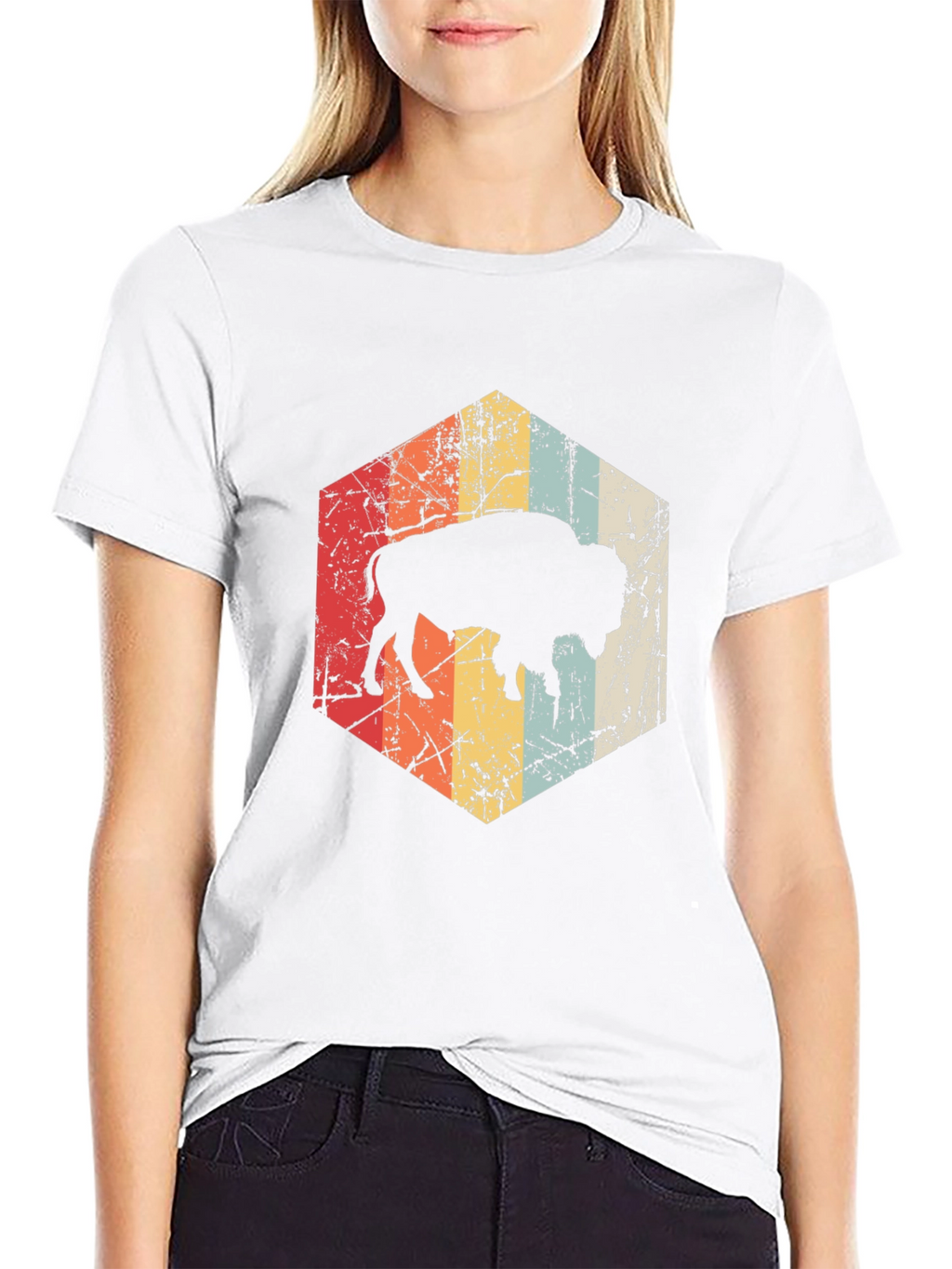Retro Bison Graphic Tee - Distressed Design
