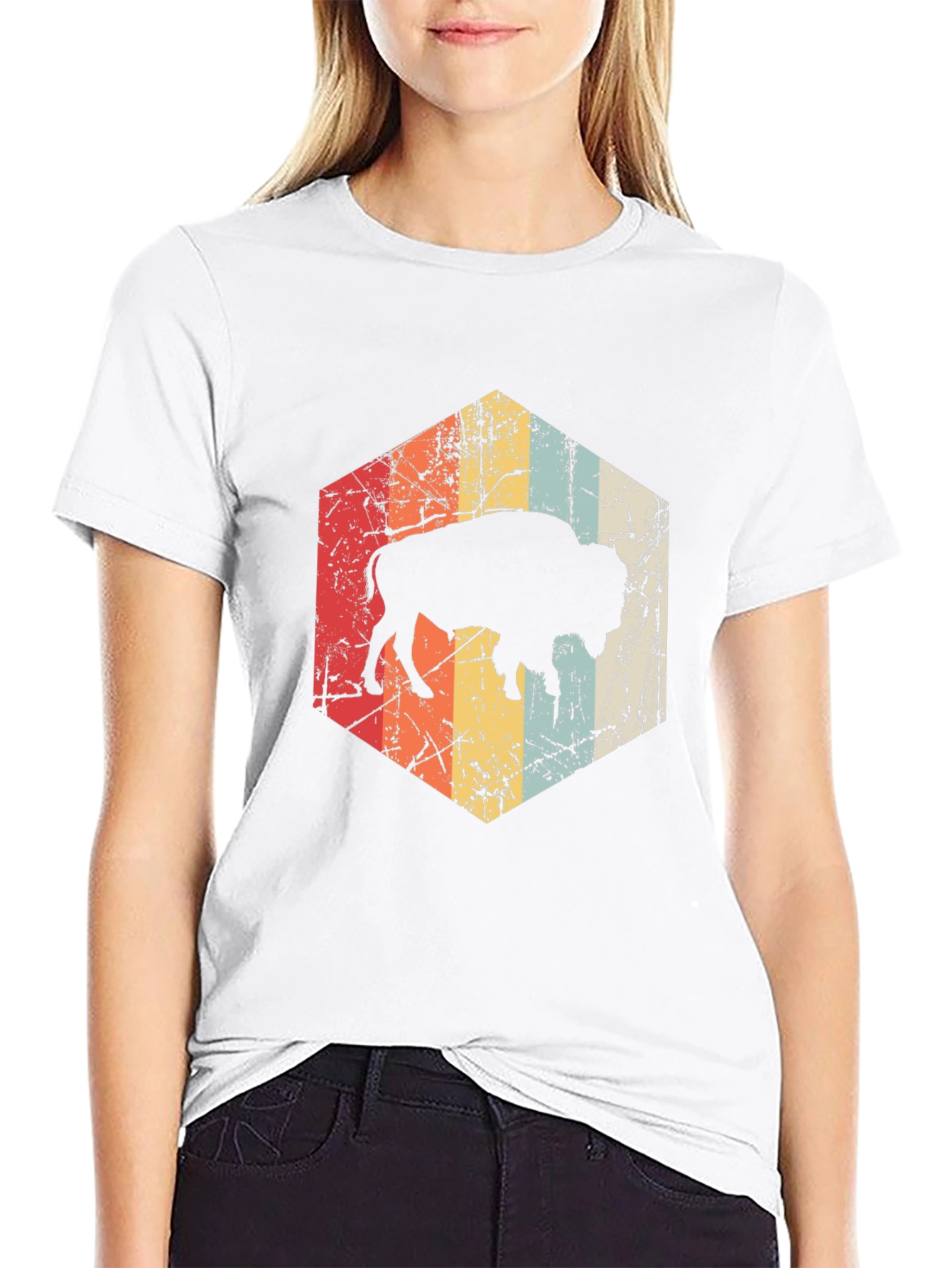 Retro Bison Graphic Tee - Distressed Design