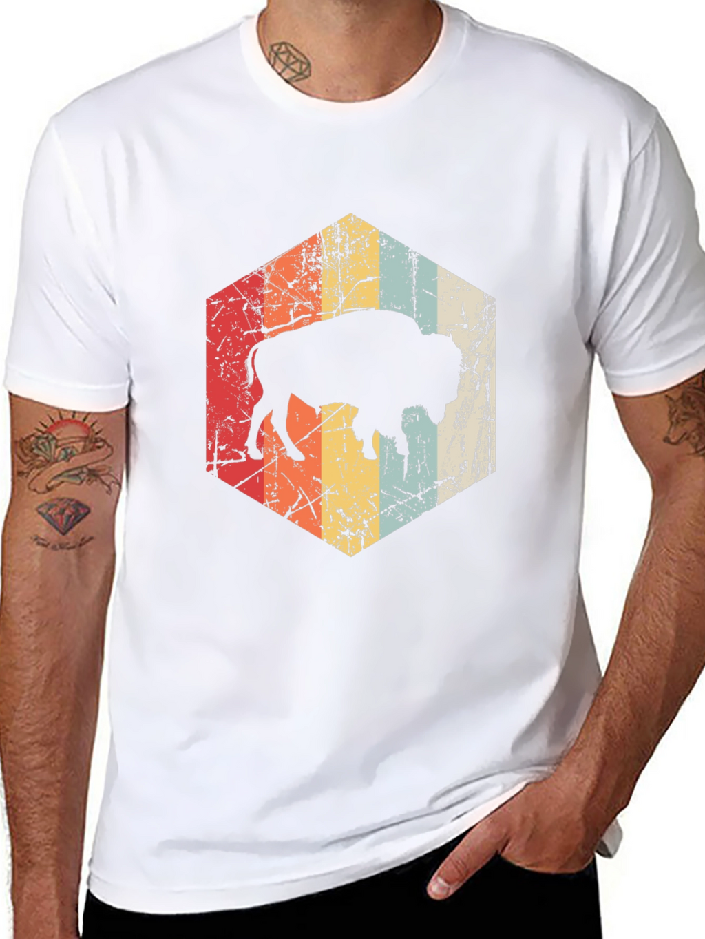 Retro Bison Graphic Tee - Distressed Design