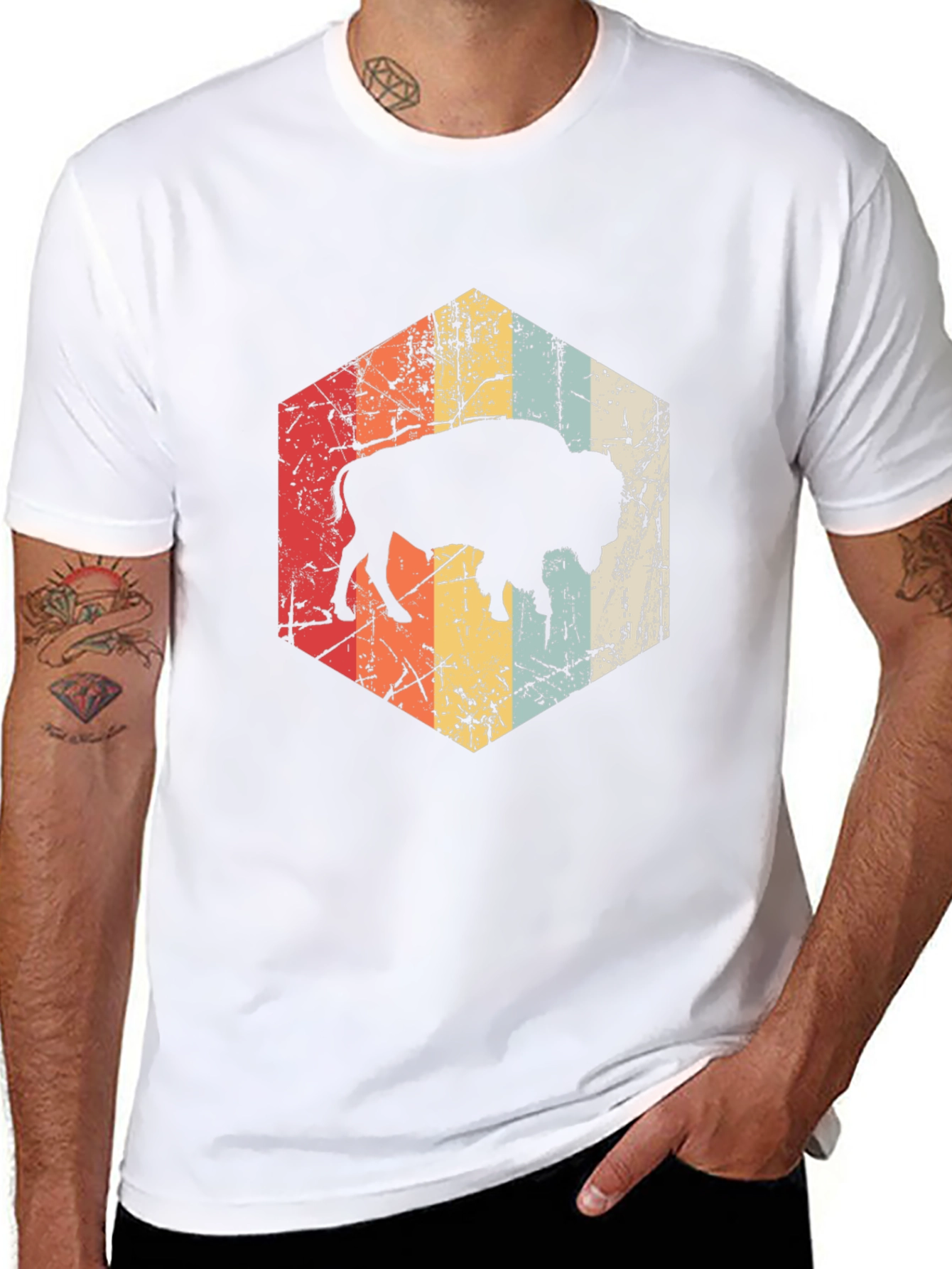 Retro Bison Graphic Tee - Distressed Design