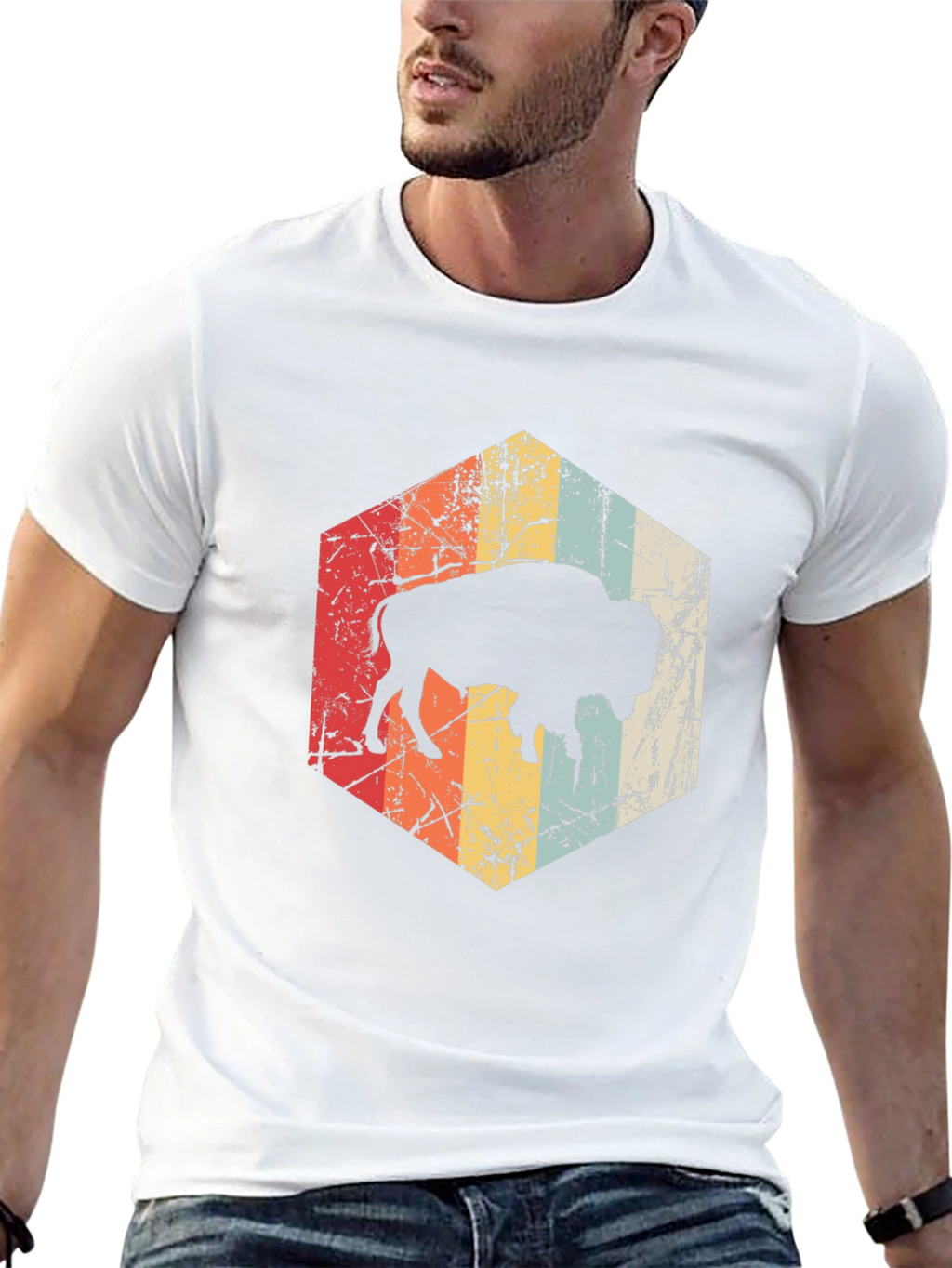 Retro Bison Graphic Tee - Distressed Design